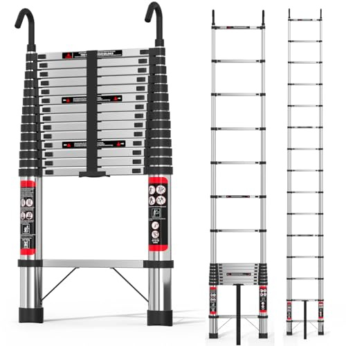 5M Teleskopleiter mit abnehmbaren Haken Edelstahl Heavy Duty ausziehbare Faltbare Mehrzweckleiter 16.5ft, Stabiler und langlebiger als Aluminiumleiter