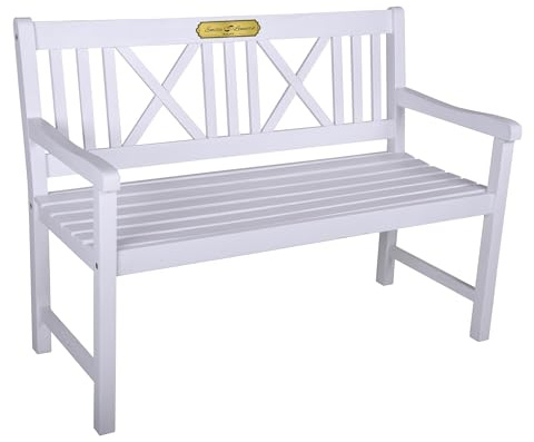 Casa Vivente Gartenbank Weiß mit Gravurplakette, Holzbank Hochzeit, Wetterfeste Hochzeitsbank aus Holz, Weiße Gartenmöbel für 2 Personen, Gravierte Hochzeitsbank