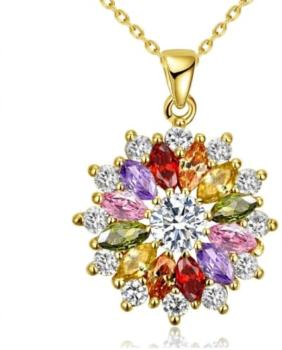 VONSSY Bunte Anhänger Halskette Rose Gold 5A Zirkonia Bohemian Boho Kristall Statement Halskette Pullover Kette Multi Edelstein Granat Amethyst Morganit