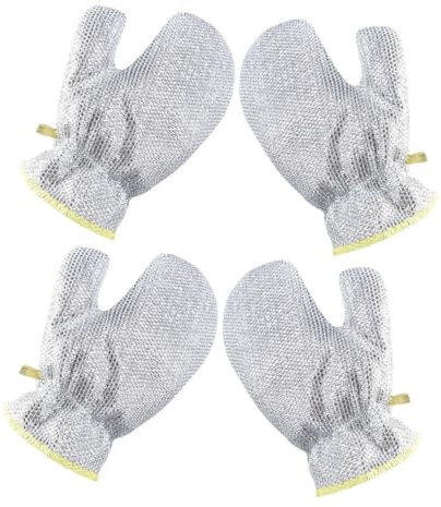 HIAKDOFT 2 Pairs Silver Steel Wool Dishwashing Gloves Multipurpose Waterproof Kitchen Wire Cleaning Rags Heat Resistant Non-scratch Household Cleaning Gloves