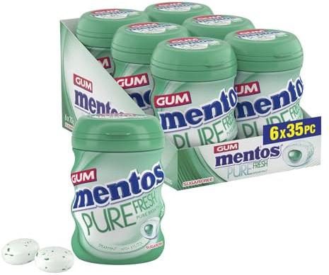 Mentos Pure Fresh Spearmint Chewing Gum 35 Pieces – Sugar-Free, Bursting Freshness, On-the-Go, Gluten-Free, with Xylitol, 70 g (Pack of 6)