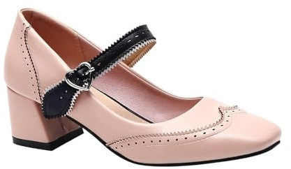 Generisch Pumps, scarpe da donna Chunky, con tacco a blocco, eleganti scarpe da ballo Dirndl, Mary Jane, per Oktoberfest, matrimonio, con tacco alto, stile vintage, C03 Rosa, 41
