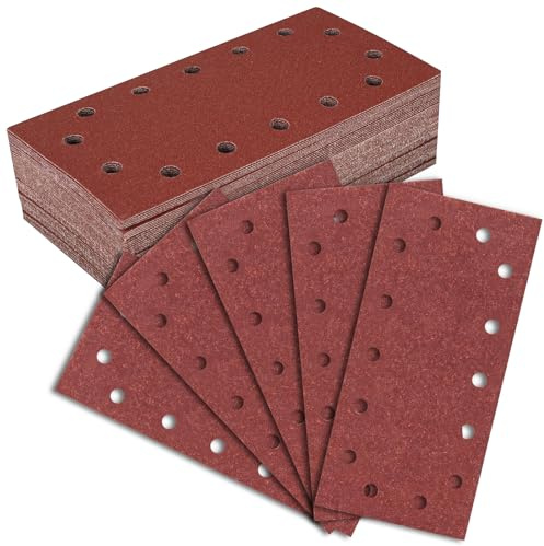 Euablfo 50 Stück Schleifpapier Set, 14 Löcher 230x115 mm Klett-Schleifblätter, 40/60/80/120/240 Körnung Rechteckiges Schleifpad für Schwingschleifer