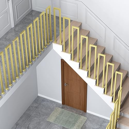 Renmlion Rampe d'escalier en Forme de U dorée, Garde-Corps Industriel en Fer pour escalier à 1 Marche, rampes de sécurité à Montage au Sol pour marches intérieures ou extérieures(100cm)