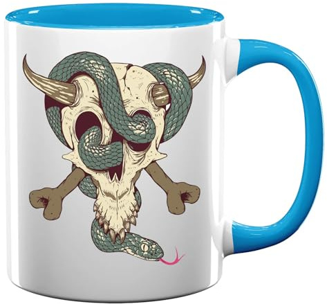 Snake and Skull Ceramic Tea Coffee Mug Light Blue