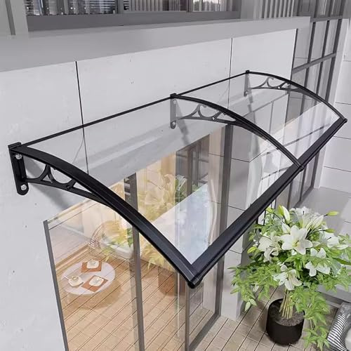Wasserdichtes Türvordach, 60 x 360 cm, Terrassenüberdachung mit Polycarbonat-Dach und Aluminiumrahmen, ideal für Haustürfenster und Veranda, schlankes, transparentes Design
