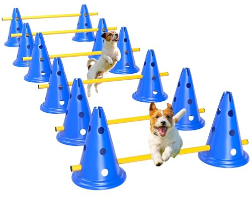PawHut Agility Set Hunde 6-teiliges Agility Ausrüstung 12 Kegel Blau | 6 Höhenverstellbar Hürden, Tragetasche, Trainingsset Trainingszubehör, für Hundetraining