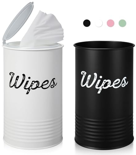 Frienda 2 Pcs Metal Wipe Holder for Kitchen Disinfectant Wipes Dispenser Farmhouse Vintage Countertop Sanitizing Wipe Storage Container Organizer Caddy for Bathroom Office up to 80 Cont(Black, White)