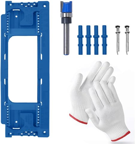Door Hinge Jig, Professional Hinge Router Template with Gloves,Adjustable Sliding Rail for Fast Woodworking Installation, Fits Square and Round Hing