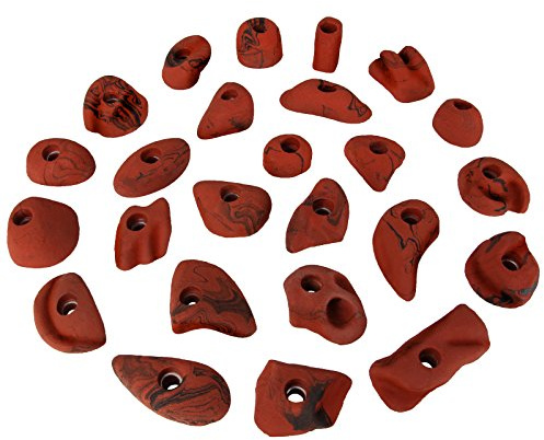 ALPIDEX 25 Prese per l'Arrampicata | Blocchi Arrampicata | Prese di Dimensioni M, S | Punti d'Appoggio | Set Arrampicata | Resistente alle Intemperie - Colore:Rosso-Screziato