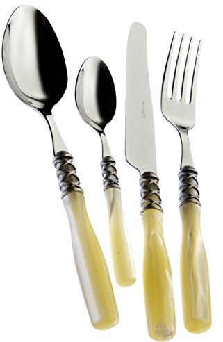 BUGATTI COUVERTS DE TABLE 75 PIECES INOX 18/10 ARIANNA NACRE MANCHE IVOIRE BAGUE ARGENT ANTIQUE