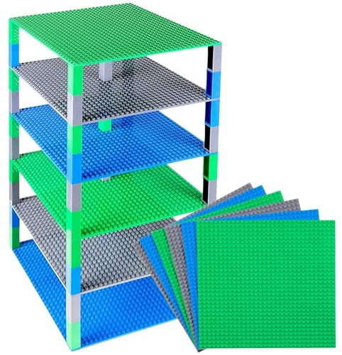 Strictly Briks Set per costruzione torre - include 6 basi impilabili e 50 pilastri 2x2 - compatibili con tutte le principali marche - 25,4 x 25,4 cm - blu/verde/blu