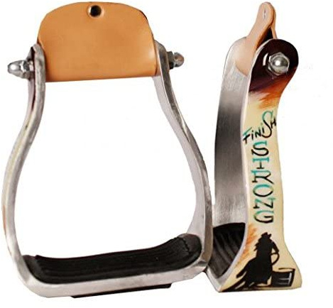 Showman Finish Strong Barrel Racer Print Western Aluminum Stirrups! NEW HORSE TACK!
