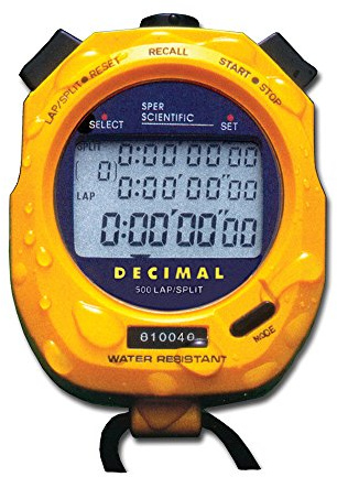 Sper Scientific Stopwatch, Water Resistant, Decimal Display and Multi-Split Stop Watch Timer for Sports, Coaches, Industrial Workers, and Trainers