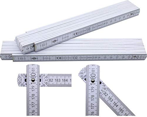 2 Stück Zollstöcke Zollstock 2 Meter mit 90°/180° Winkeleinrastung und Winkelskala (30°/45°/60°/75°/90°) - Adga 250 plus Markenzollstock 2m aus Buchenholz - weiß ohne Werbeaufdruck