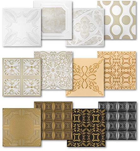 Piastrelle per soffitto in polistirene Hexim - grande selezione 50x50cm Rivestimento per pareti e soffitti in XPS 2 mq piastrelle colorate decoro dimensionalmente stabile NR.05.S-Z