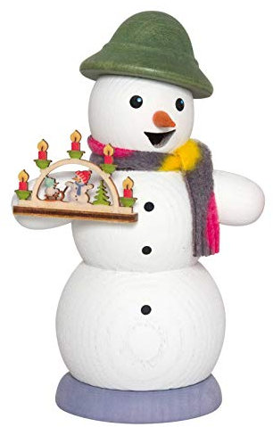 Kuhnert Rauchmann/Räucherfigur aus Holz - Schneemann mit Schwibbogen - ca. 13 cm - Made in Germany
