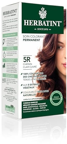 Herbatint Permanente Haarfarbe 5R Hellbraun Kupfer – 150 ml, ohne Ammoniak, 100% Abdeckung für weißes Haar, dermatologisch getestet für empfindliche Haut, mit 8 Bio-Pflanzenextrakten