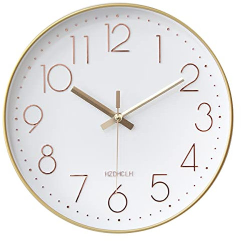 HZDHCLH Funk Wanduhr 30 cm Lautlose Wanduhr Ohne Tickgeräusche, Moderne Batteriebetriebene Uhr für Zuhause, Küche, Wohnzimmer, Büro, Wanddekoration（Rosegold Weiß）