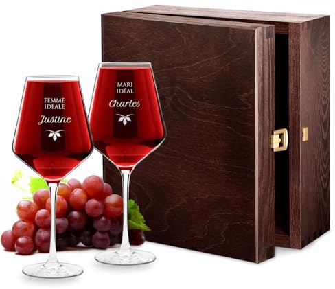 Maverton - Dos Copas De Vino Con Personalización - Cristal - 530 ml - Regalo San Valentin Ideal Para Dos - Regalos Originales Para Parejas - Regaldo de Aniversario Boda