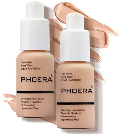 PHOERA Foundation, Full Coverage Foundation, Concealer Foundation Full Coverage Flawless Cream Glatte, langanhaltende Neu 30ml PHOERA 24HR Matte Oil Control Concealer (2 Stück 103)