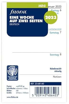 Filofax Mini 1 Woche auf 2 Seiten (deutsch)2023, White, 23-68140