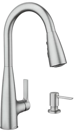 Moen Haelyn Spot Resist Stainless Single-Handle Pull-Down Sprayer Kitchen Faucet Featuring Power Boost for a Faster Clean, Soap Dispenser Included, 87627SRS