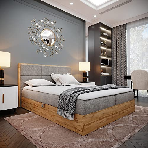 Furnistar Boxspringbett LOFT 1-140x200cm Grau. Doppelbett mit Bonellmatratze, Bettkasten, Topper, Kopfteil.