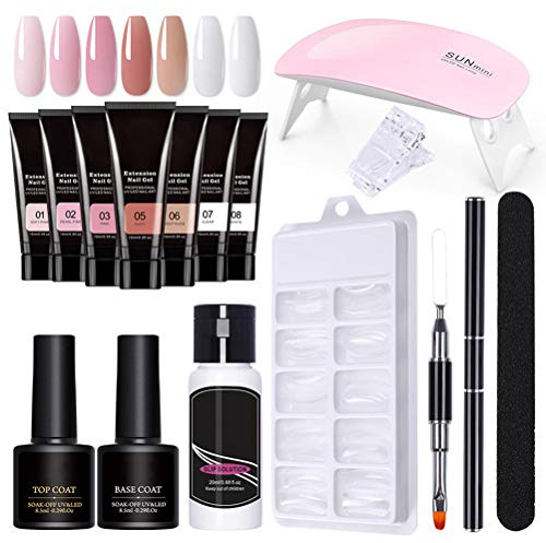 CZSMART Polygelnagel-kit, med förlängningar, gel, olika former, nagellampa och nagelfil, nagelmanikyr-startkit för nybörjare