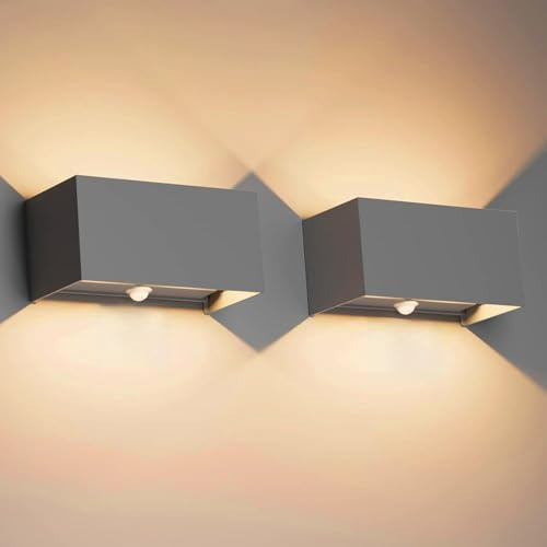 Klighten 2PCS 24W Aussenlampe Außenlampe mit Bewegungsmelder,Dunkelgrau,2700K