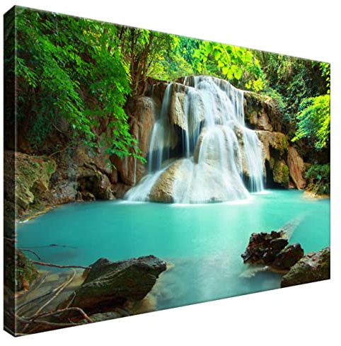 Estika Leinwand bilder - Wasserfall, See, Wald, Baum - 60x40 cm, 1 teilige kunstdruck - Wandbilder wohnzimmer, schlafzimmer, Moderne wanddeko, Bild auf leinwand - Natur bilder - 1969A_1E