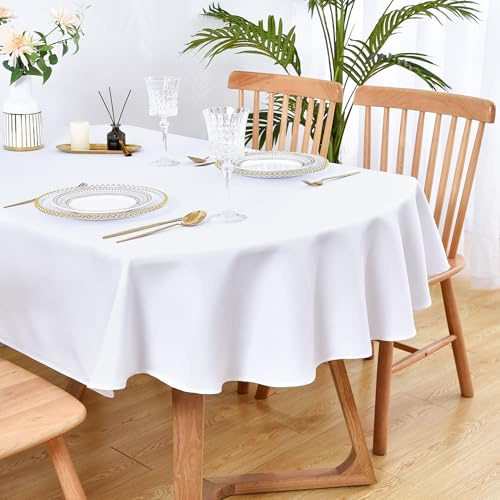 Wolkemer Große ovale Tischdecke, 152,4 x 305,5 cm, waschbar, einfarbig, weiß, Tischdecke für Esszimmer, Hochzeit, Party, Bankett, Tischdekoration