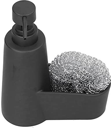 Hapivida Pump Flasche und Schwamm Halter 2 in 1 Kunststoff Seifenspender mit Stahlwolle für Bad Küchen Spüle Arbeits Platte(Schwarz)