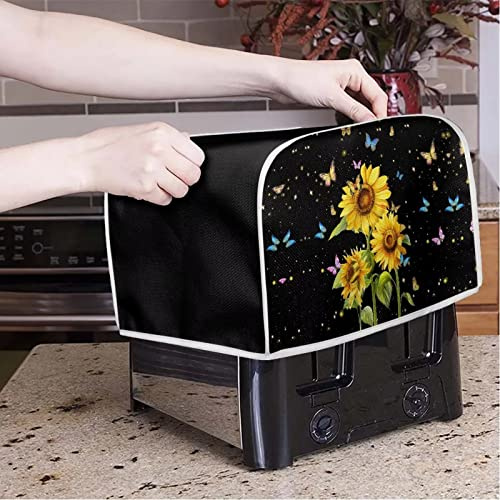 Xoenoiee Butterflies Galaxy Sunflower Pink Toaster Cover 4 Slice Bread Toaster Cover Bakeware Protector Bread Machine Dust Protection Cover Kitchen Appliance Cover Washable, M