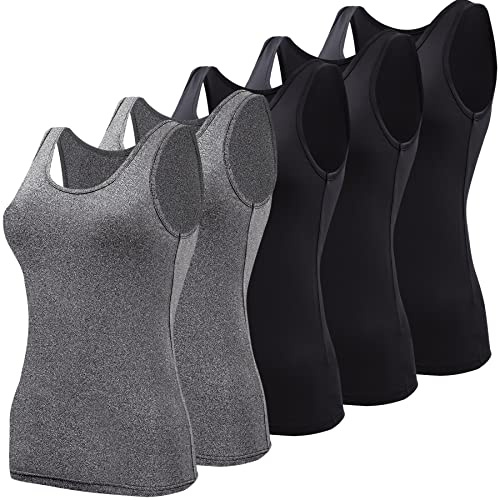 BQTQ 5 stycken undertröja damer crop top linne basic cami linne topp för kvinnor och flickor, svart, mörkgrå, XXL
