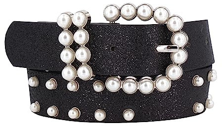 EANAGO Glitzernder Kindergürtel >PRINZESSIN SOFIA< mit schönen Perlen - Glitzergürtel - moderner Gürtel für Mädchen von ca. 3-12 Jahren - Kindergürtel Mädchen (schwarz)