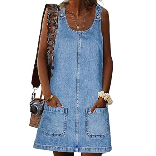 Sawmew Abito Gonna Donna in Denim Salopette Gonna Donna Elegante Jeans Overall Tuta Taglie Forti con Tasche (Color : Blue, Size : M)