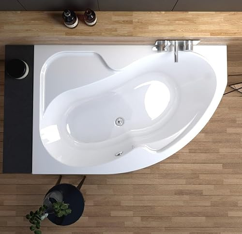 ECOLAM Badewanne WELA 170x100 links Antirutsch Ablauf Füße Silikon | direkt vom Hersteller Top Qualität echtes Sanitäracryl Eckbadewanne modern rutschfest