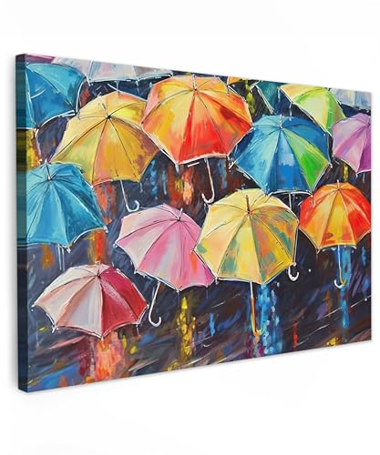 MuchoWow© Wandbilder Groß XXL Wohnzimmer Wanddeko Schlafzimmer Zimmerdeko | 120x80 cm - Fotowand Zimmer Deko Wand Dekoration Wall Art Kunstdruck - Bunt - Regenschirme - Malerei - Kunst - Regenbogen