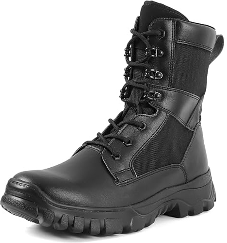 QAXZESA Men's Combat Boots Lightweight Military Tactical Boots Police Work Lace-up Shoes Commando Army Outdoor Boots,Black-44
