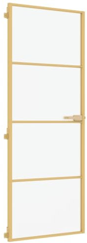 vidaXL Puerta de Interior, Puerta de Panel, Panel de Privacidad, Puerta Decorativa para Dormitorio Baño, Vidrio Templado y Aluminio Dorada