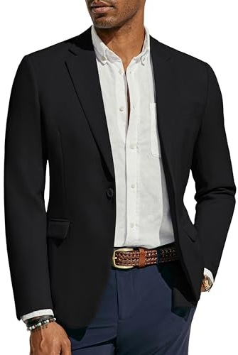 PaulJones Sakkos für Herren Sportlich Dünner Blazer Business mit EIN Knopf L Schwarz 630-1