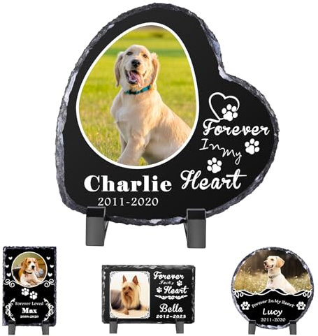 Skyeasure Regali commemorativi per cani per la perdita del cane, roccia di ardesia personalizzata, con pietra commemorativa per cani, decorazione per cimitero (cuore)