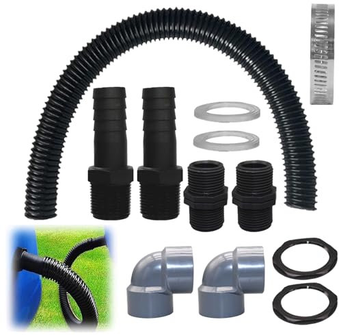 Regentonnen Verbindungsset,Regentonnen Anschluss Set,Regentonnen Verbinder 50cm Verbindungsschlauch,2 Schlauchstutzen,Regenfass Verbinder,Regentonnenverbindung für Wassertanks,Zisternen (01)