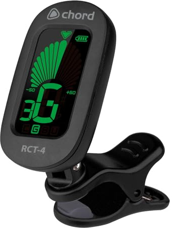 Chord | RCT 4 Rechargeable Clip-On Tuner | Precision Accuracy ±1 Cent Tuning Your Compact Companion for Chromatic, Guitar, Bass, and Ukulele Modes | Supplied with USB A to C charging Cable