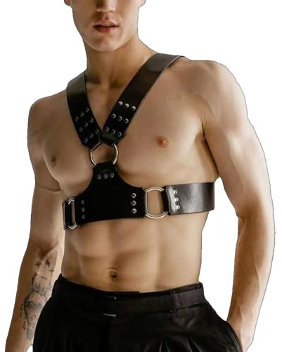Correa de hombro para hombre, ropa sexy para el cuerpo, accesorio de piel, barra de cintura, punk, gótico, tirantes, rave, club, Halloween, fiesta, Navidad, Negro -, talla única