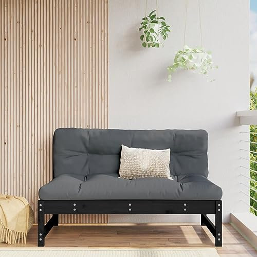 Rantry Mittelsofa Schwarz 120x80 cm Massivholz Kiefer Sofa Gartensofa Modular Sofa Lounge Loungesofa Möbel Einzelsofa Gartensessel Gartenmöbel Garten Terrasse