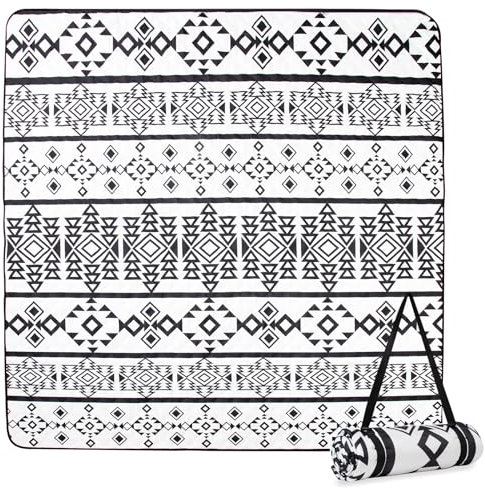 Sequpr Picknickdecke 200 x 200cm, Picnic Blanket Wasserdicht, Stranddecke, Campingdecke Faltbar, Strandmatte Tragbar, Große Picknick Decke für Outdoor Park Strand Camping Wandern (Schwarz & Weiß)