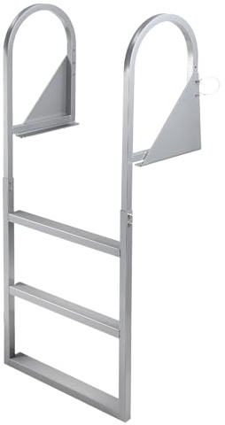 Flip Up Dock Ladder 3/4/5 Steps,Pontoon Boat Ladder with Anti-Corrosion 6063 Aluminum & Upgraded Widen Nonslip,350lbs Marine Pontoon Boat Dock for Lake/Pool/Boarding/RV.Straight Ladder (3-Steps)