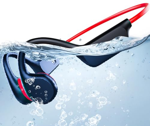Waterproof Headphones Swimming, IPX8 waterproof earphones swimming Wireless Bluetooth 5.3 Bone Conduction Headphones Waterproof, Comes with 32 GB Swimming MP3 player for Running Earphones (Orange)